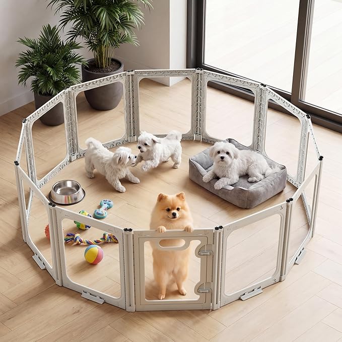 Small Dog Playpen Indoor, Clear Dog Play Pen Indoors (White, 24 Inch High, 12 Panels)
