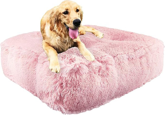 Bessie and Barnie Frosted Willow Extra Plush Shag Faux Fur Luxury Sicilian Rectangle Pet/Dog Bed (Multiple Sizes)