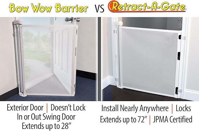 Bow Wow Barrier 28” White by Smart Retract: Retractable Door Barrier for Dogs and Cats