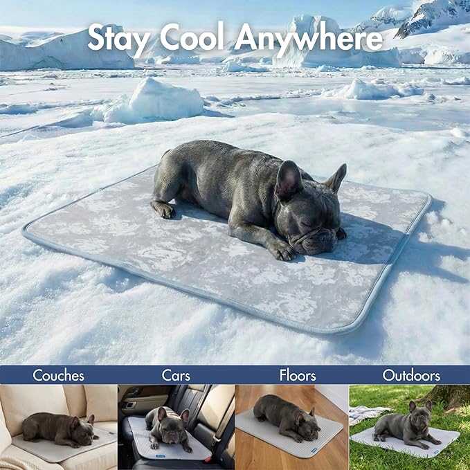 Spark Paws Cooling Mat for Dogs - Self Cooling Dog Mat & Pet Cooling Pad for Large, Medium & Small Dogs - Non-Toxic, Non-Gel Washable Cooling Bed - Cloud Grey - Size S