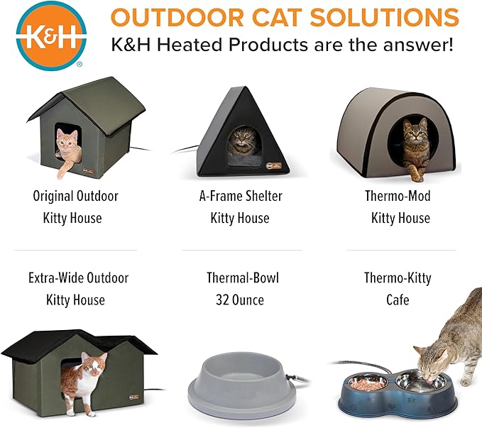 K&H Pet Products Heated Outdoor Cat House for Outside - Thermo Mod Kitty Shelter, Insulated, Waterproof, Heated Floor, Washable Cover, Safety Listed - Small 21 X 14 X 13in Gray 25W