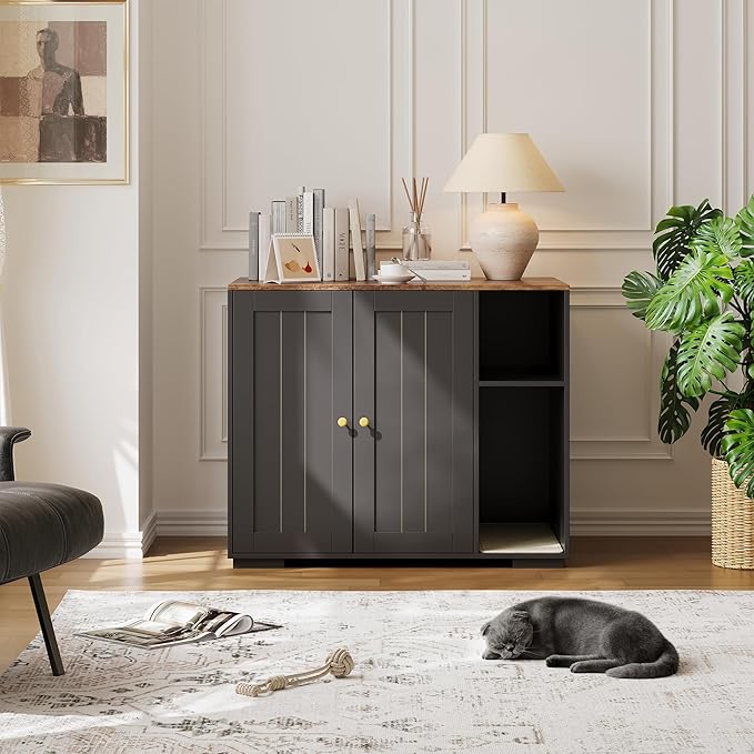 Extra Large Cat Litter Box Enclosure with Scratch Pad, Large Automatic Litter Box Furniture, Dog-Proof Litter Cabinet with Outlet, Space for Cat Stuffs
