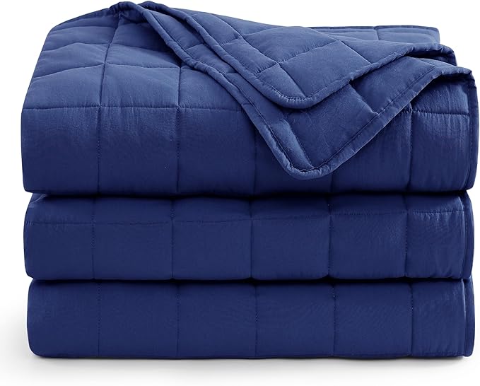 Casa Platino Reversible Full Blanket – Lightweight & Breathable Quilted Microfiber with Down Alternative Fill, All Season Pre-Washed Bed Blanket – Navy