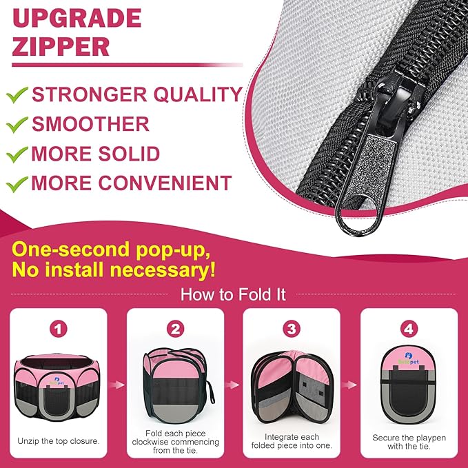 Playpen for Small Dogs Cats Crate: Puppy Play Pen Indoor Outdoor Foldable Potable Exercise Cage Pop up Kennel for Guinea Pig Rabbits Hamster Travel with Carrying Case & Food Bowl (Pink, S, 1)