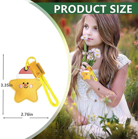 Leather Keychain Holder Case Compatible with AirTag,Cute Protective Cover with Keyring and Lanyard,Anti-Scratch Finder GPS Tracker Case for Wallet Keys,Bag,Pets,Backpack(L)