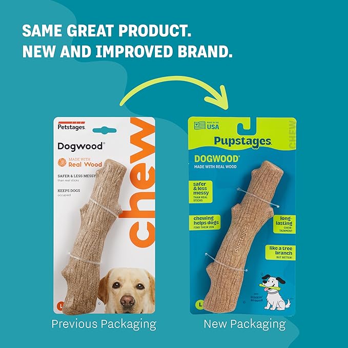 Pupstages Dogwood Dog Chew Toy – Real-Wood Blend, Natural Flavor & Texture, Moderate Chewers, Large, 8.4”