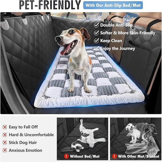 Backseat Dog Bed Non-Slip, Dog Bed for Car Back Seat Soft and Comfortable, Back Seat Pet Bed Mat for Travel, Pet Car Blanket for Backseat Extender and Seat Covers 51"X 23.5" Light Grey & White