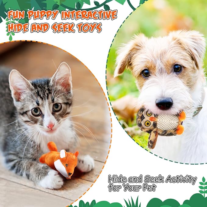 Skylety 7 Pieces Hide and Seek Dog Toys Activity Puppy Chew Squeaky Toys Plush Stuffing Burrow Woodland Stuffing with Squeakers for Small Medium Pets Dogs Puppy Gift(Cute,Medium)