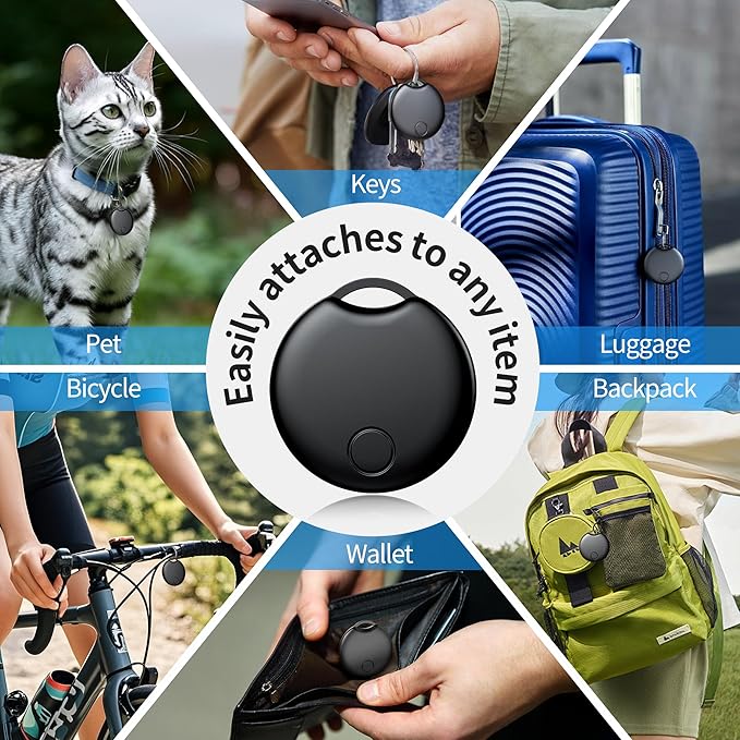 Air Tracker Tags-4 Pack for Android, Bluetooth Tracker Works with Google’s Find Hub | Android Only | Replaceable Battery | Water- Resistance (4 Black)