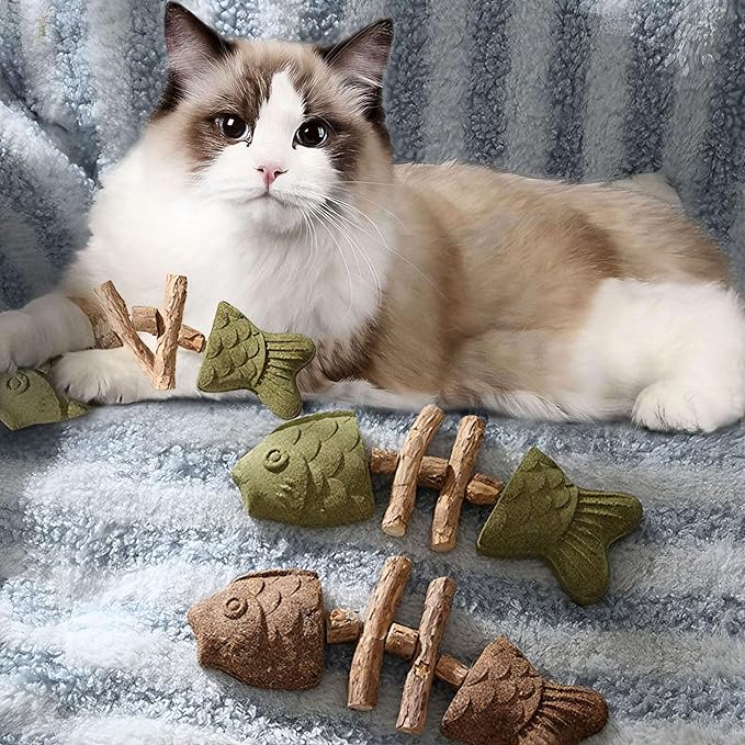 Purrident - Fix Cat Dental Health, Natural Dental Chew for Cats, Fishbone Shape Cat Teething Toy with Catnip, Durable Feline Tooth Care Tool for Indoor & Adult Cats (3PCS-A)