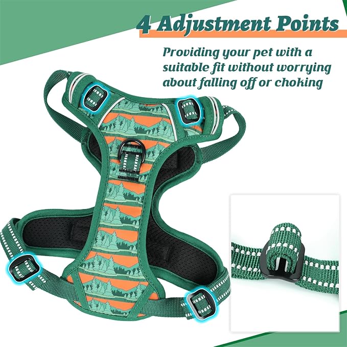 HEELE Dog Harness, No Pull Adjustable Padded Reflective Harness for Small Medium Large Dogs with Handle for Walking Training, Wilderness, XL