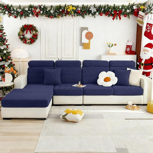 hyha Couch Cushion Covers, Stretch Sofa Seat Cushion Slipcover, Sectional Couch Covers L Shape with Elastic Bottom for Sectional Sofa(Chaise, Navy)