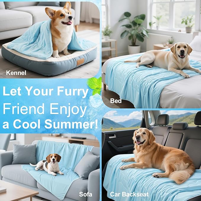 Premium Cooling Dog Blanket, Q-MAX>0.4 Cooling Blanket for Dogs, Washable Lightweight Summer Quilt for Pets and Humans, Self Cool Quilt for Cats, Cool Throw for Hot Sleepers, 50"×60", 2XL, Blue