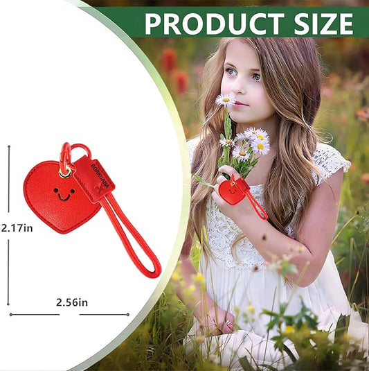 Leather Keychain Holder Case Compatible with AirTag,Cute Protective Cover with Keyring and Lanyard,Anti-Scratch Finder GPS Tracker Case for Wallet Keys,Bag,Pets,Backpack(Heart)