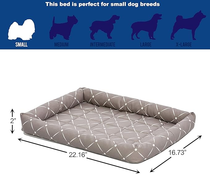 MidWest Homes for Pets 40224-MRD Quiet Time Couture Ashton Bolster Pet Bed, Small Dog/24, Mushroom & White Diamond Pattern