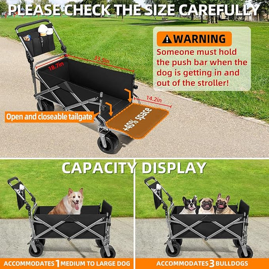 MAXFUT Large Dog Stroller for Large Medium Dogs,Older Dog Wagon Cart with Tailgate,Foldable Pet Strollers (Black)