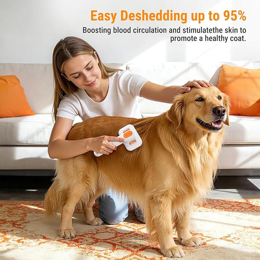 3-in-1 Pet Grooming Brush with Cool Mist & Self-Cleaning Deshedding Tool for Dogs Cats, Extra Wide Comb, Visible Water Window, Gentle for All Coats & Sensitive Skin - Ideal for Spring Shedding