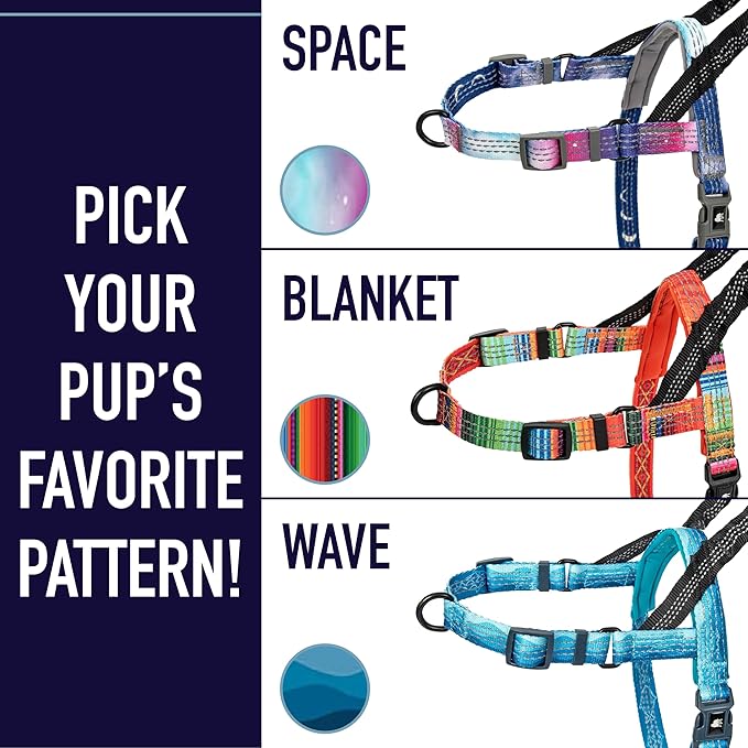 Leash Boss No Pull Dog Harness, Easy Walk for Small, Medium, and Large Pets, Reflective with Rear and Front Clip Attachment (Blanket Pattern, Medium)