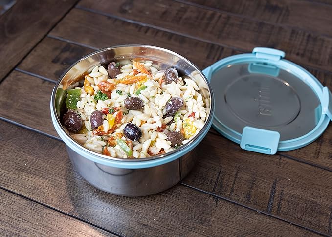 MIRA 6 Cup Stainless Steel Salad Bowl - Portable Lunch Container with Secure Lid - To-Go Size, Frost
