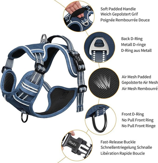 HEELE Dog Harness for Large Dogs No Pull Dog Vest Harness for Large Dog with Soft Padded Handle Reflective for Outdoor Training, Royal Blue, L