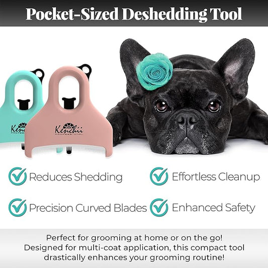 Kenchii Pocket Rake for Dogs & Cats – Precision Curved Blades – Pocket-Sized Deshedding & Grooming Tool for Long & Short Hair – Self-Cleaning, Skin-Friendly Pet Rake for Shedding & Coat Maintenance