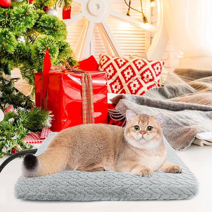 ENJOY PET Heated Cat Bed Indoor, 12 Level Temperature Dog Cat Heating Pad with Timer, Pet Heating Pad for Puppy Cats Dogs Electric Warming Pad, Chew Resistant Heated Pet Bed (18" x 18")