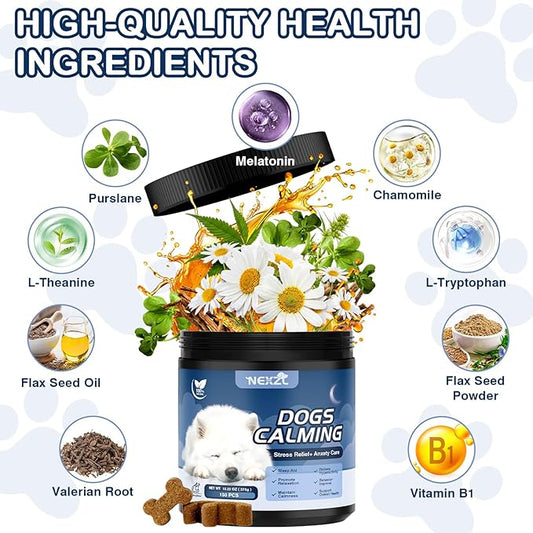 2 Pack Calming Chews for Dogs 300 Count with Melatonin Dog Anxiety Chews Stress Relief Sleep Treats Extra Strength Calming for All Dogs-Fireworks Thunder Barking Separation Vet Approved Chicken Flavor