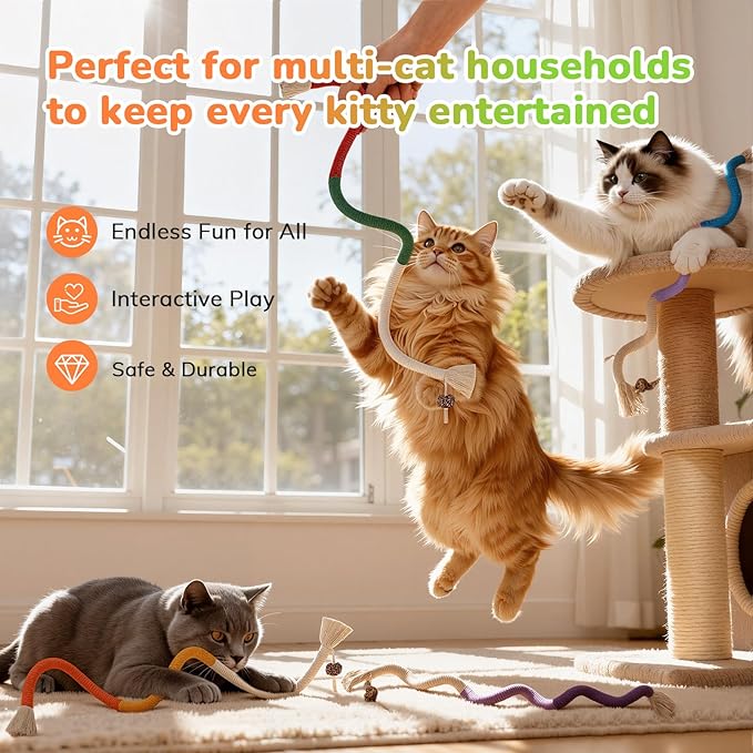 6Pcs Cat Chew Ropes, 23.6inch, Cat Toys for Indoor Cats with Natural Gall Fruit, Interactive Cat Rope Toys for Teeth Cleaning, Boredom Relief, Interactive Kitten Nip Toys and All Breeds