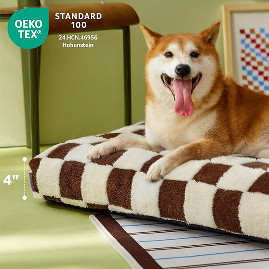 LE SURE XLarge Dog Bed-Thick Shredded Chopped Foam Pet Bed as Gift for Indoor with Removable Cover, Cute Modern Fuzzy Plush & Anti Slip Bottom, Brown