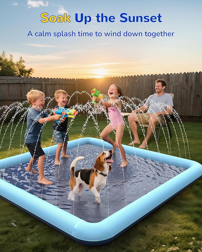 VISTOP Non-Slip Splash Pad for Kids and Dog, Thicken Sprinkler Pool Summer Outdoor Water Toys - Fun Backyard Fountain Play Mat for Baby Girls Boys Children or Pet Dog (85 * 85 inch, Blue&Blue)