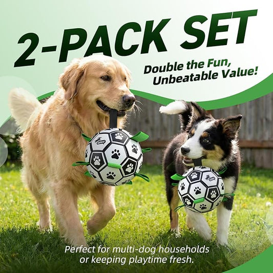 QDAN 2 PCS Dog Toys Soccer Ball Set with Straps, Interactive Dog Toys for Tug of War, Puppy Birthday Gifts, Dog Water Toy, Durable Dog Balls for Medium & Large Dogs(6 & 8 Inch)