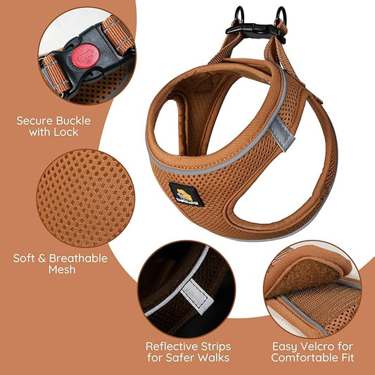 BELLA & PAL Step in Vest Harness for Small and Medium Dogs, No Pull Small Dog Harness with Leash Set, Comfortable Air Mesh Dog Vest Harness with Reflective Strip (Mokka, M)