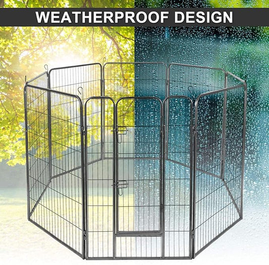 Giantex 48 inch Dog Fence with Door, 16/8 Panels Dog Playpen for Outside Large Dogs, Portable Pet Playpen Fencing Enclosures, Heavy Duty Metal Camping Fences for The Yard (8 Panels, 48 inch)
