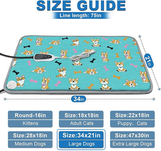GOLOPET Large Dog Heating Pad 34x21in with Smart Thermostat Switch and Power Line Protection Tube,Obtained MET and UL Dual Certification,Waterproof Pet Pad, Suitable for Dogs of All Ages-Blue