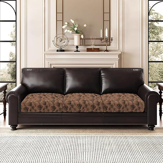 ANARACHON Leather Look Couch Cushion Covers Sofa Seat Slipcovers Sets Couches Furniture Protector for Sectional Armchair Loveseat Pets Kids Stretch Spandex Fabric (3 Cushion Sofa, Brown Leaf)