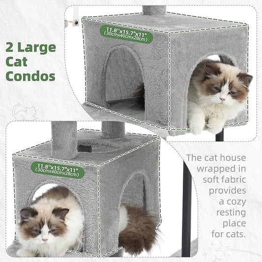 Gitelsnour Cat Tree for Indoor Cats Large Adult, 70.5'' Cat Tower with Scratching Post, Sturdy Steel Pube Cat Tree Tower with Large Playing Platfrom, Hammock and Basket, Top Perch, Light Gray GCT024W