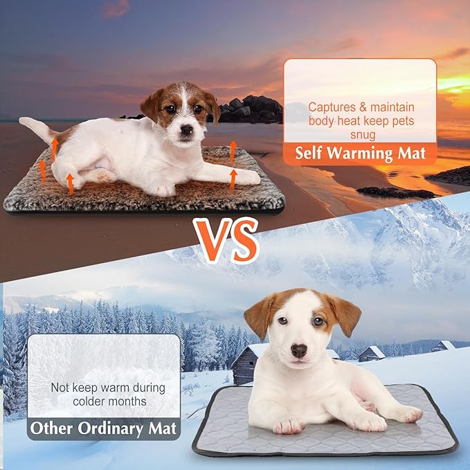 Drydiet 4 Pack Self Warming Cat Pads Self Heating Cat Mat Washable Homeless Dogs Thermal Pads Kennel Pad Reflects Body Heat Warm Crate Bed Mat for Indoor Outdoor Pet(Gray,16 x 20 Inch)