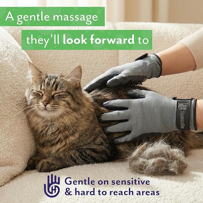 H HandsOn Pet Grooming Gloves - Patented #1 Ranked, Award Winning Shedding, Bathing, & Hair Remover Gloves - Gentle Brush for Cats, Dogs, and Horses (Black, X-Large)