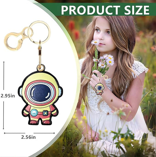 Leather Keychain Holder Case Compatible with AirTag,Cute Protective Cover with Keyring,Anti-Scratch Finder GPS Tracker Case for Wallet Keys,bag,pets,Backpack(Astronaut Yellow)