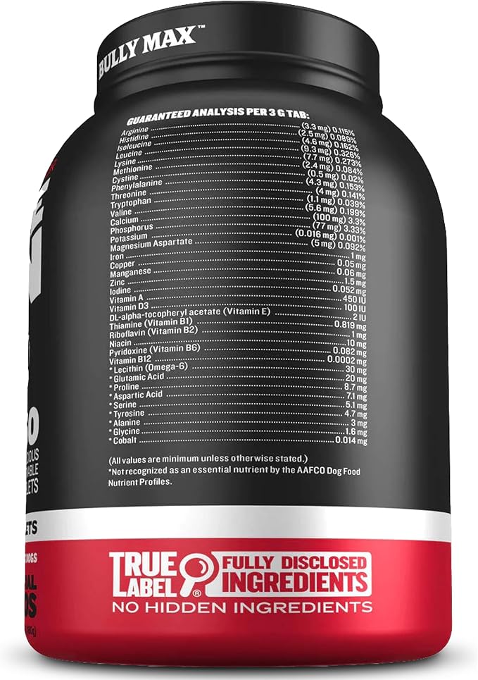 Bully Max 2-in-1 Muscle Builder Chewable Tablets for Dogs - Puppy & Dog Vitamins, Supplements for Muscle Gain & Growth - Canine Multivitamins Essentials for All Breeds & Ages - 60 Tabs, 3 Bottles