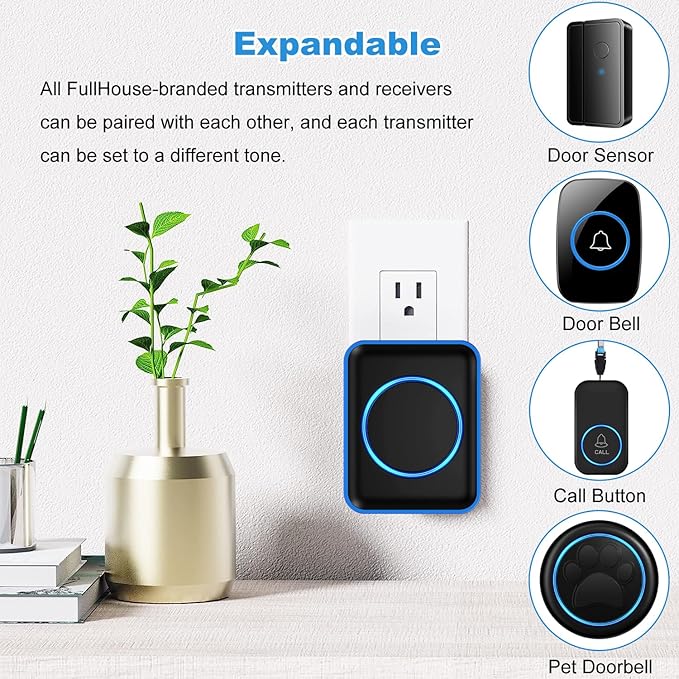 Full House Dog Doorbell for Potty Training, Wireless Pet Doggie Door Bell Training to Go Outside, Waterproof Touch Button, Over 1000 feet Range (Black, 2 Buttons + 1 Receiver)