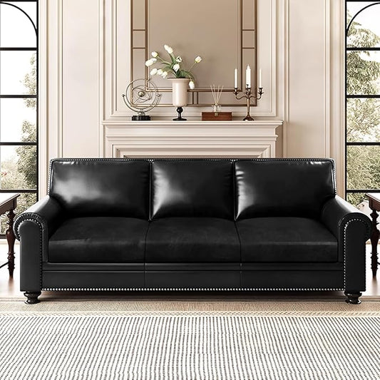 ANARACHON Leather Look Couch Cushion Covers Sofa Seat Slipcovers Sets Couches Furniture Protector for Sectional Armchair Loveseat Pets Kids Stretch Spandex Fabric (3 Cushion Sofa, Black)