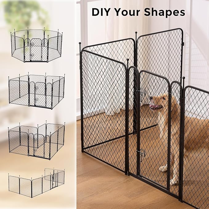 ZOMISIA Paw Safe Playpen for Indoor Small Dogs, 24 Inch 8 Panels Anti-Pinch Diamond Mesh Dog Fence, Metal Stable Dog Play Pen with Door, Portable Pet Playpen for Outdoor RV Camping Yard Garden