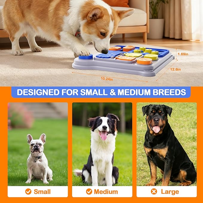 Dog Puzzle Toy Slow Feeder, Interactive Dog Toys for IQ Training & Mental Stimulation, ABS Easy Clean Detachable Tray Non-Slip Base, Enrichment Toys for Small Medium Dogs, Blue