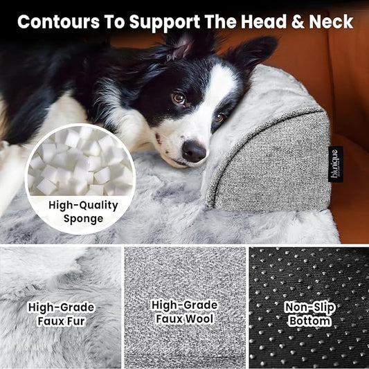 Calming Dog Couch Bed for Large Dogs, 41 x 37 inch Waterproof Removable Pet Mat Couch Cover for Furniture Protector, Non-Slip Fluffy Pelsbarn Dog Bed for Couch, Sofa, Outdoor - Tie-Dye Grey