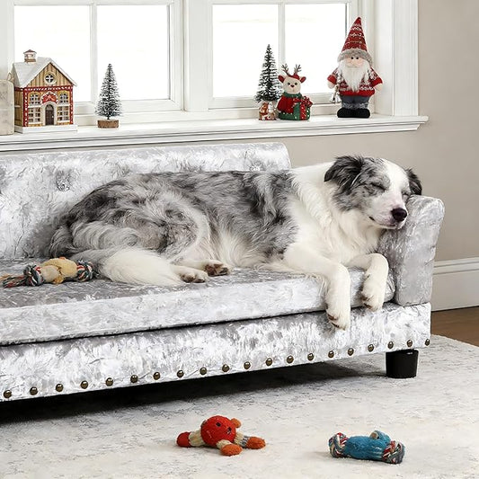 BingoPaw Large Dog Sofa Couch: Modern Dog Couch Made by Deluxe Tufted Velvet - Indoor Elevated Doggy Sofa with Removable Cover Clearance for Pets Up to 80lbs