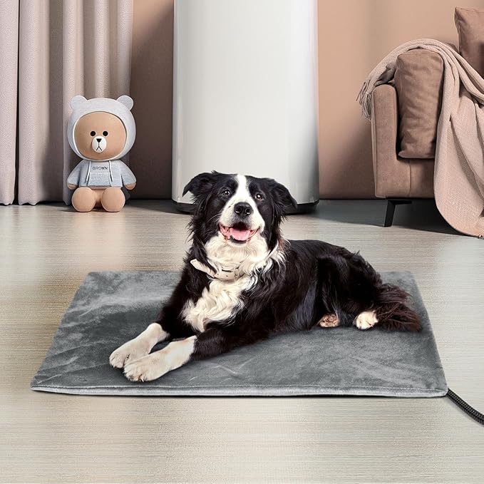 Niubya Pet Heating Pad for Dogs and Cats, Adjustable Temperature and Waterproof Pet Heated Mat with Timer, Electric Heating Pet Bed with Chew Resistant Cord and Soft Washable Cover, 20" x 16"