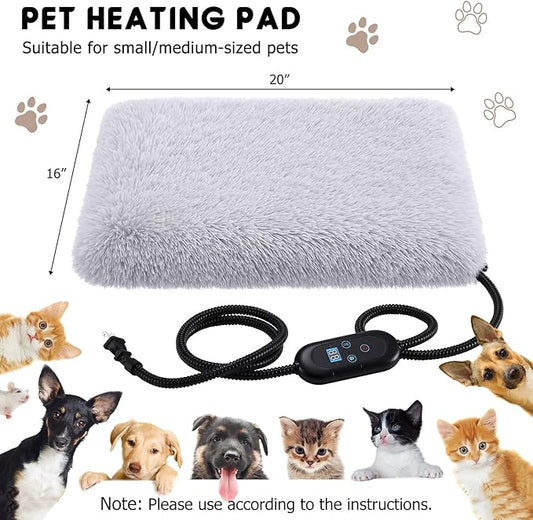 Heating Pad for Cats Dogs, Thickened Calming Anti Anxiety Puppy Bed, Anti-Slip Fluffy Plush Faux Fur Cat Bed with Removable Washable Cover Non-Slip Bottom, Electric Cat Warming Pad(20 x 16)