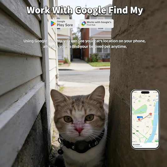 GPS Collar for Cats,Pet Tracker (Android Only) Smart tag,Waterproof Compatible with Google Find My,No Monthly Fee,Advanced Tracking Solution Smart Collar for Pet Safety Ideal Small Large Cats