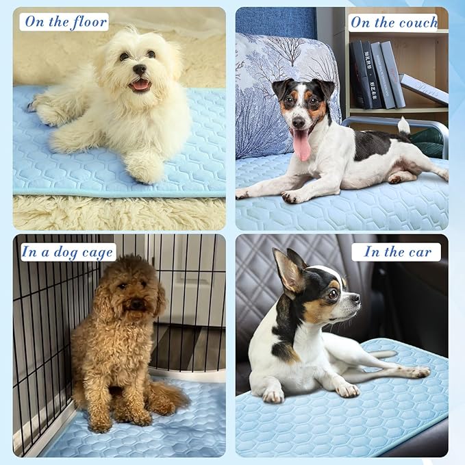 SISROL Dog Cooling Mat, Q-MAX>0.5 Chill Cool Fiber, Thicken Non-Slip Washable Pet Cooling Pad, Non-Toxic Portable Indoor & Outdoor Cooling Bed for Small Medium Large Cats & Dogs
